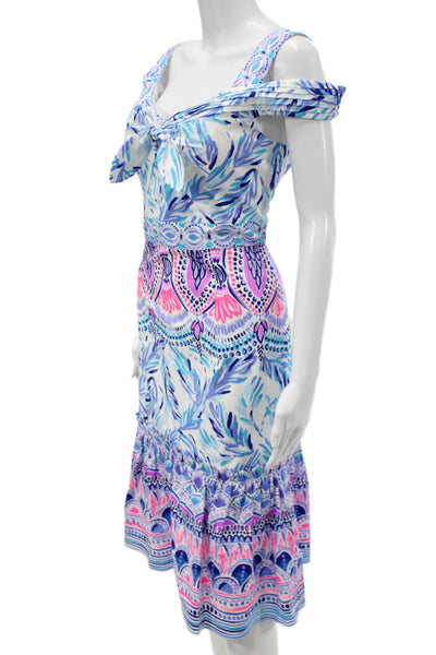 Lilly Pulitzer Women Fit & Flare Sundress Light Blue Floral Tie Midi Size 6