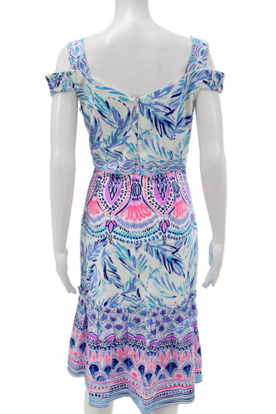 Lilly Pulitzer Women Fit & Flare Sundress Light Blue Floral Tie Midi Size 6