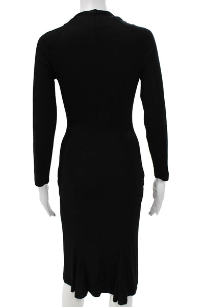 Roberto Cavalli Women Black Bodycon Pencil Dress Long Sleeve V-Neck Size 42