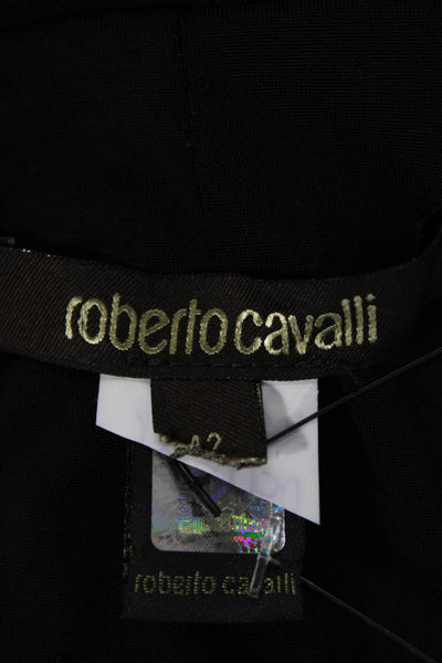 Roberto Cavalli Women Black Bodycon Pencil Dress Long Sleeve V-Neck Size 42