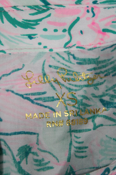 Lilly Pulitzer Women Green Rayon Collared Button Up Animal Print Blouse Size XS