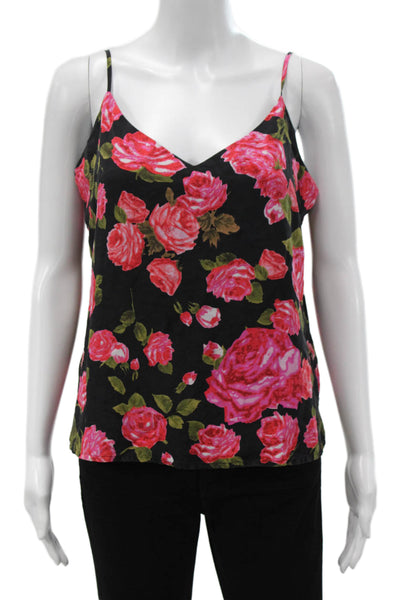 L'Agence Womens Silk Floral V-Neck Camisole Spaghetti Strap Black Size M