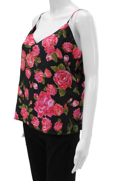 L'Agence Womens Silk Floral V-Neck Camisole Spaghetti Strap Black Size M