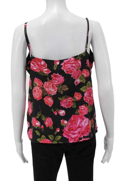 L'Agence Womens Silk Floral V-Neck Camisole Spaghetti Strap Black Size M