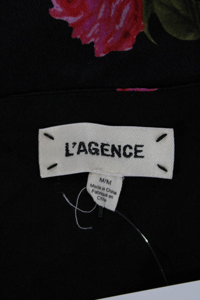 L'Agence Womens Silk Floral V-Neck Camisole Spaghetti Strap Black Size M