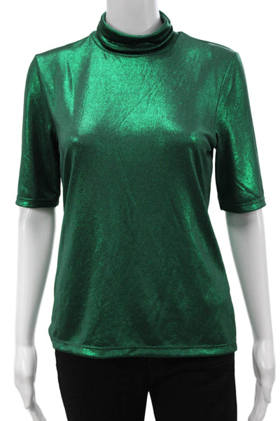 Lauren Ralph Lauren Womens Green Mock Neck Short Sleeve Rayon Top Size S