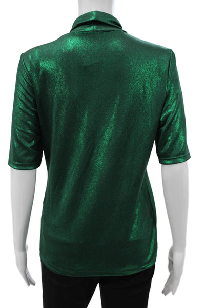 Lauren Ralph Lauren Womens Green Mock Neck Short Sleeve Rayon Top Size S