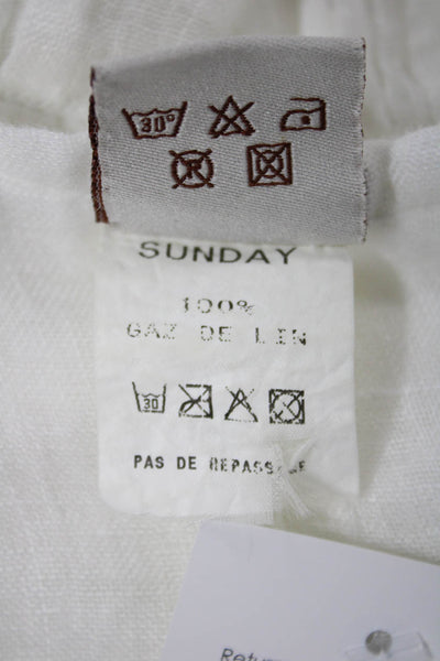 Sunday Women Tunic Blouse White Round Neck Short Sleeve Drawstring Size S