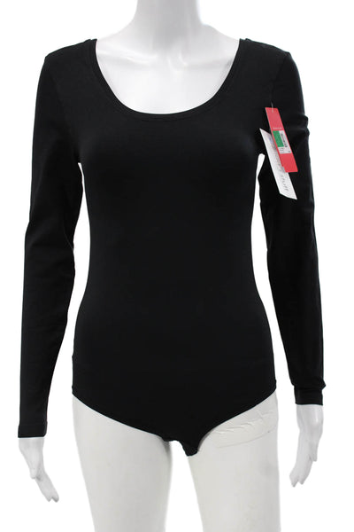 Spanx Women Bodysuit Black Scoop Neck Long Sleeve Size L