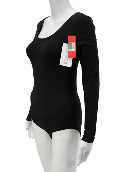 Spanx Women Bodysuit Black Scoop Neck Long Sleeve Size L