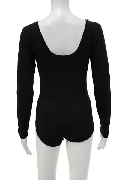 Spanx Women Bodysuit Black Scoop Neck Long Sleeve Size L