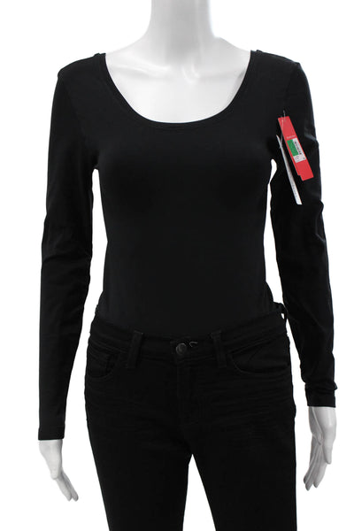Spanx Women Bodysuit Black Scoop Neck Long Sleeve Size L