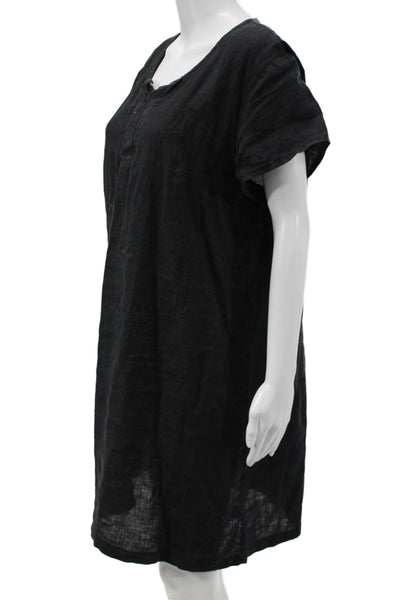 Flax Women Shift T-Shirt Dress Black 100% Linen Short Sleeve Size S