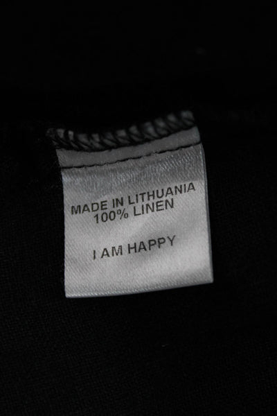 Flax Women Shift T-Shirt Dress Black 100% Linen Short Sleeve Size S