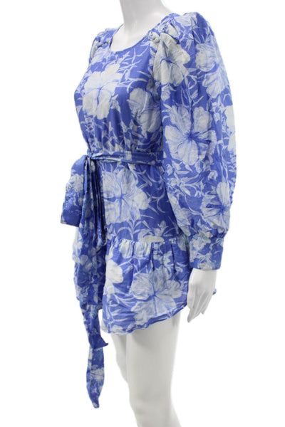 Love Shack Fancy Womens Blouson Mini Dress Blue Floral Long Sleeve Size 2