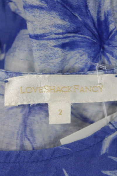 Love Shack Fancy Womens Blouson Mini Dress Blue Floral Long Sleeve Size 2