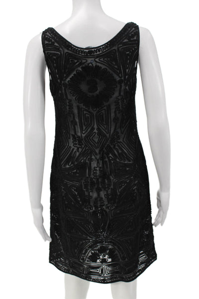 Elie Tahari Women Sheath Tank Dress Black Silk V-Neck Geometric Size S