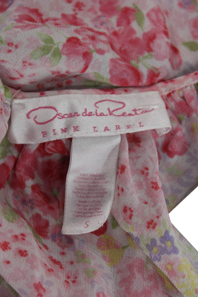 Oscar de la Renta Pink Label Women Pink Floral Slip Dress Sleeveless Size S