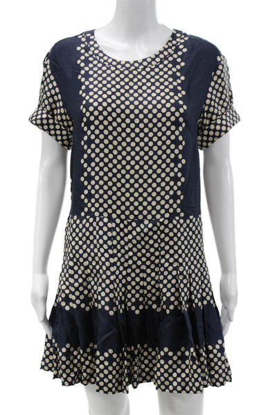 Sea Womens Shift Dress Dark Blue Silk Polka Dot Short Sleeve Round Neck Size 4