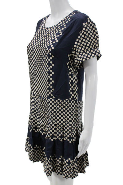 Sea Womens Shift Dress Dark Blue Silk Polka Dot Short Sleeve Round Neck Size 4