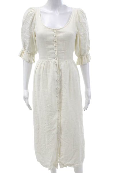 Emerson Fry Women Shirt Dress Midi White 3/4 Sleeve Viscose Linen Size 2XS