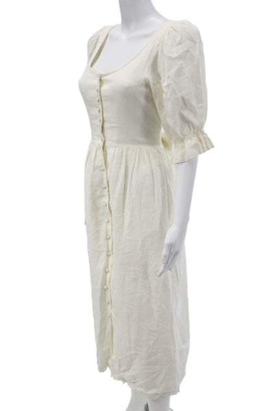 Emerson Fry Women Shirt Dress Midi White 3/4 Sleeve Viscose Linen Size 2XS