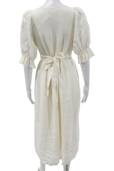 Emerson Fry Women Shirt Dress Midi White 3/4 Sleeve Viscose Linen Size 2XS