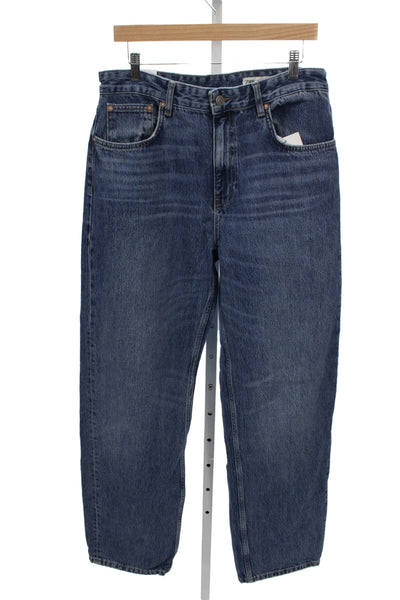 Zara Unisex Straight Jeans Dark Blue High Rise Cotton Size 12