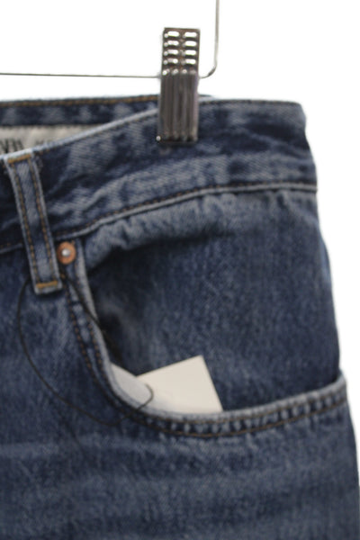 Zara Unisex Straight Jeans Dark Blue High Rise Cotton Size 12