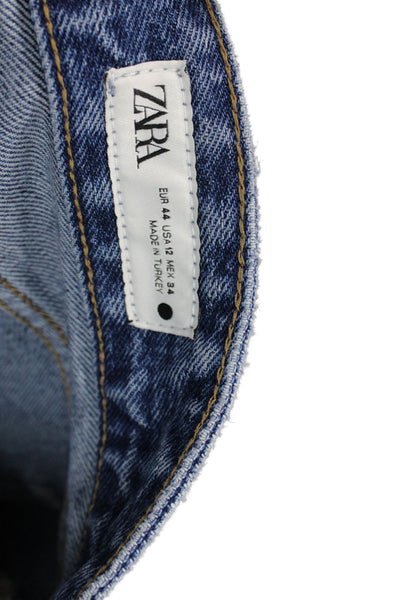 Zara Unisex Straight Jeans Dark Blue High Rise Cotton Size 12