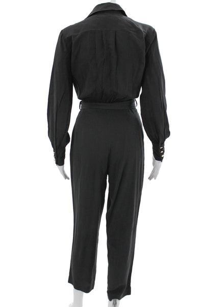 Intermix Womens Jumpsuit Black Silk Collared Long Sleeve Size 2