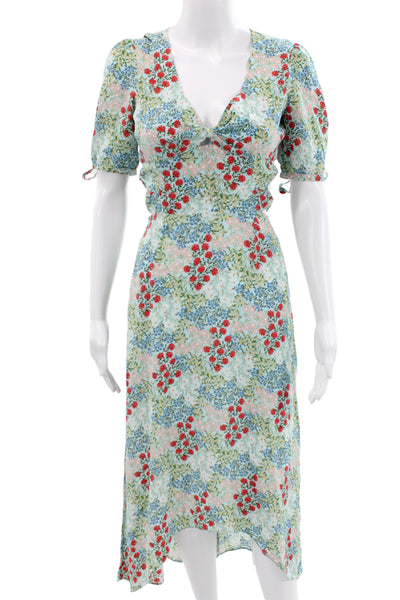 Intermix Women Sundress Silk Floral V-Neck Light Blue Size 0 Petite