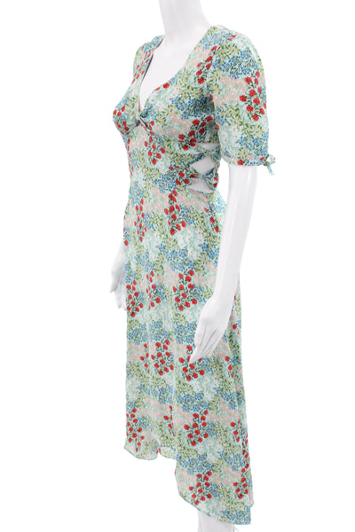 Intermix Women Sundress Silk Floral V-Neck Light Blue Size 0 Petite
