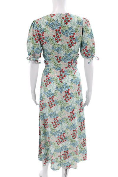 Intermix Women Sundress Silk Floral V-Neck Light Blue Size 0 Petite