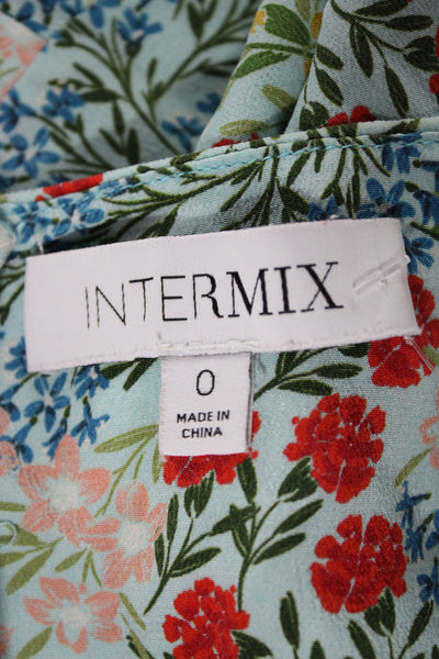Intermix Women Sundress Silk Floral V-Neck Light Blue Size 0 Petite