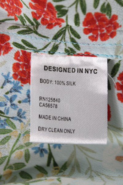 Intermix Women Sundress Silk Floral V-Neck Light Blue Size 0 Petite