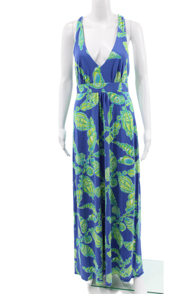 Lilly Pulitzer Womens Silk V-Neck Sleeveless Maxi Tank Dress Blue Tie Size M