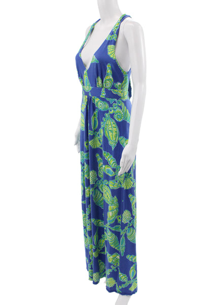 Lilly Pulitzer Womens Silk V-Neck Sleeveless Maxi Tank Dress Blue Tie Size M