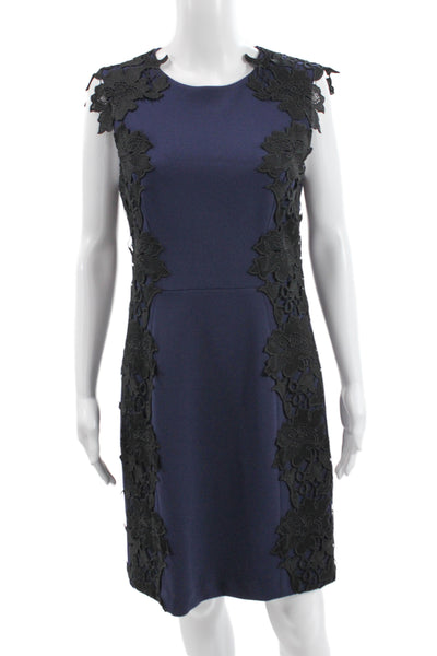 Betsey Johnson Womens Dark Blue Floral Sheath Dress Sleeveless Zip Size 6