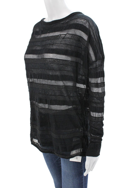 Sarah Pacini Women Black Striped Round Neck Long Sleeve Cotton Linen Size S
