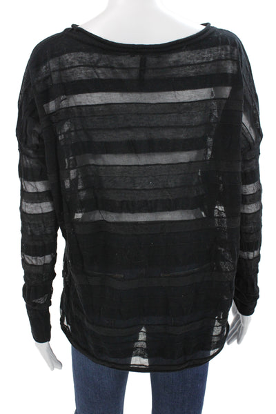 Sarah Pacini Women Black Striped Round Neck Long Sleeve Cotton Linen Size S