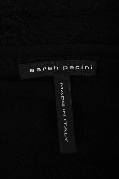 Sarah Pacini Women Black Striped Round Neck Long Sleeve Cotton Linen Size S