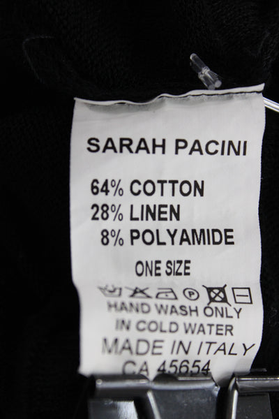 Sarah Pacini Women Black Striped Round Neck Long Sleeve Cotton Linen Size S