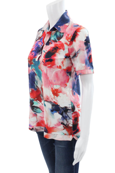 Chiara Boni La Petite Robe Womens Floral Collared Polo Blue Size XS