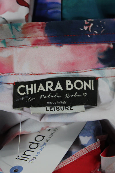 Chiara Boni La Petite Robe Womens Floral Collared Polo Blue Size XS