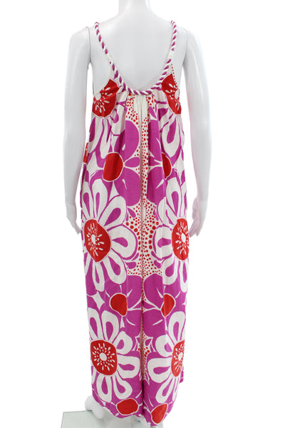 Farm Rio Womens Maxi Floral Purple Sleeveless Zip Jumpsuit Size 2XS