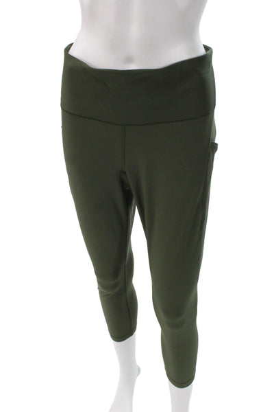 Athleta Women Cropped Leggings Green Nylon Blend Solid Army Size L