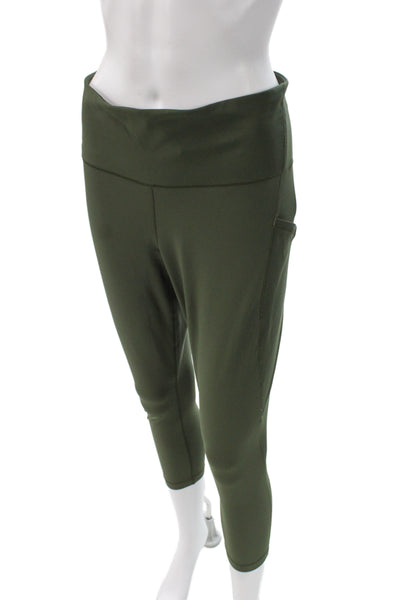 Athleta Women Cropped Leggings Green Nylon Blend Solid Army Size L