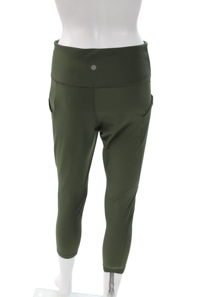 Athleta Women Cropped Leggings Green Nylon Blend Solid Army Size L