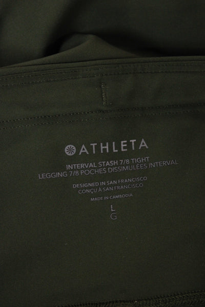 Athleta Women Cropped Leggings Green Nylon Blend Solid Army Size L